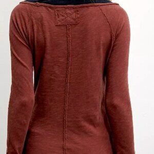 We The Free Alice & Wonder Hickory Brown Long Sleeve Top Size L NWT